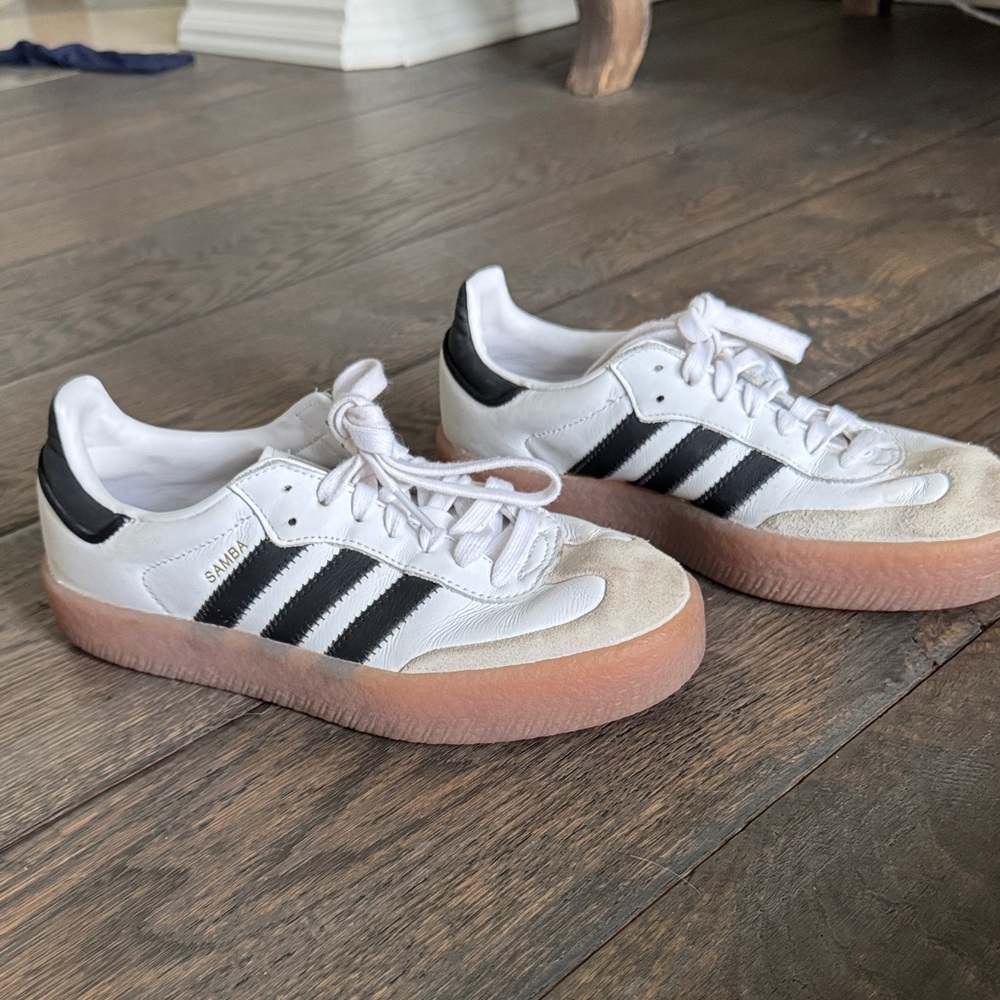 adidas White and Black Samba Shoes with Gum Outsole